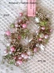 Pink, white, green and silver chunky chunky bracelet with toggle claw clasp