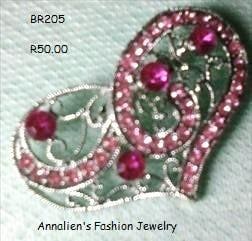Silver and pink Austrian crystal brooch
