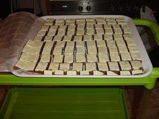 The slab has been cut, waiting hand wrapping.