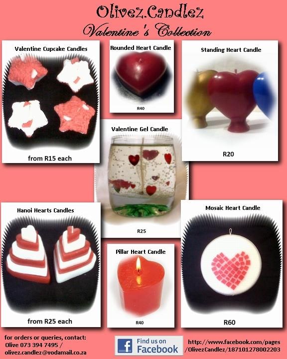 A collage of candles available for Valentine's Day
