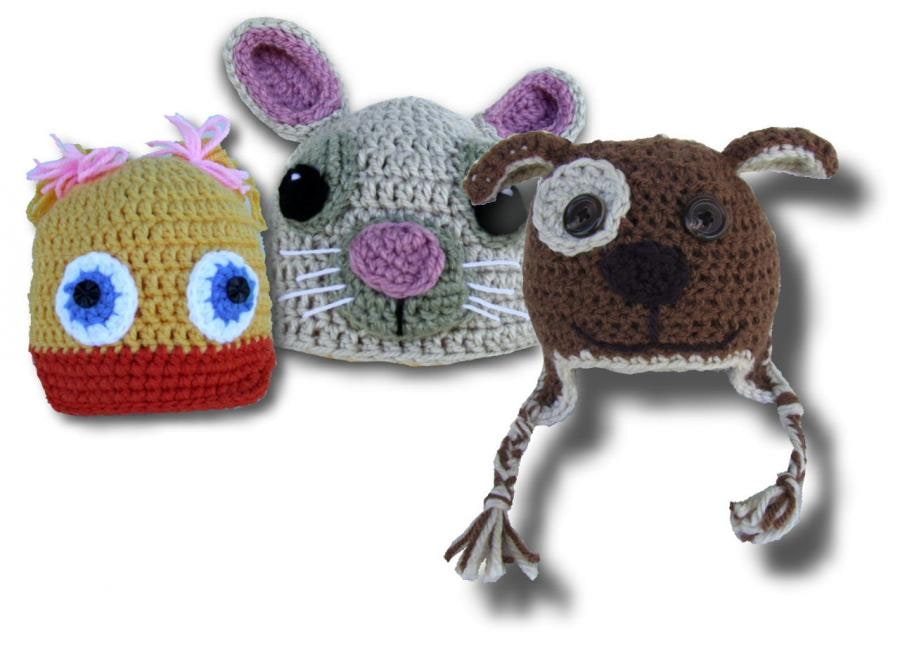 Hand crochet animal themed beanies.