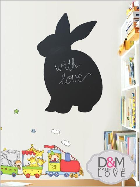 Chalkboard bunny avaliable in a variety of colours for only R150. Measurements 60 x 35 cm.
Made from MDF board and double sided tape attached to the back of the board.
FREE chalk included.