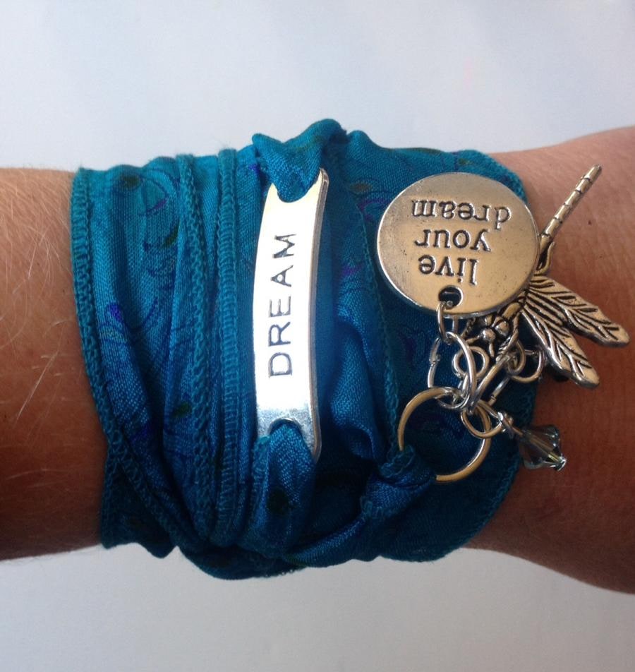A new range of Beautiful recycled sari silk wrap bracelets with Tibetan silver boho charms and Swarovski crystals. Available in various silk wrap colours, designs and charm collections.