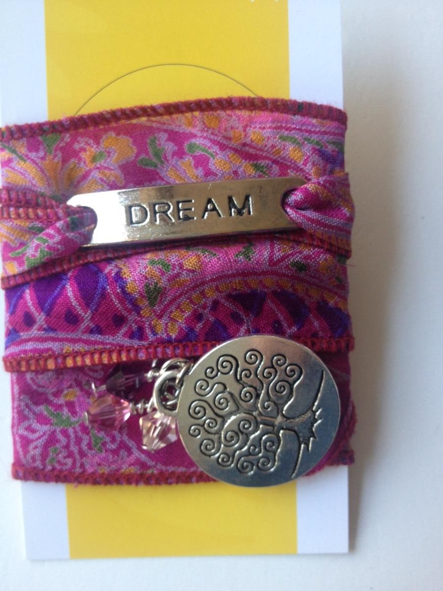 A new range of Beautiful recycled sari silk wrap bracelets with Tibetan silver boho charms and Swarovski crystals. Available in various silk wrap colours, designs and charm collections.