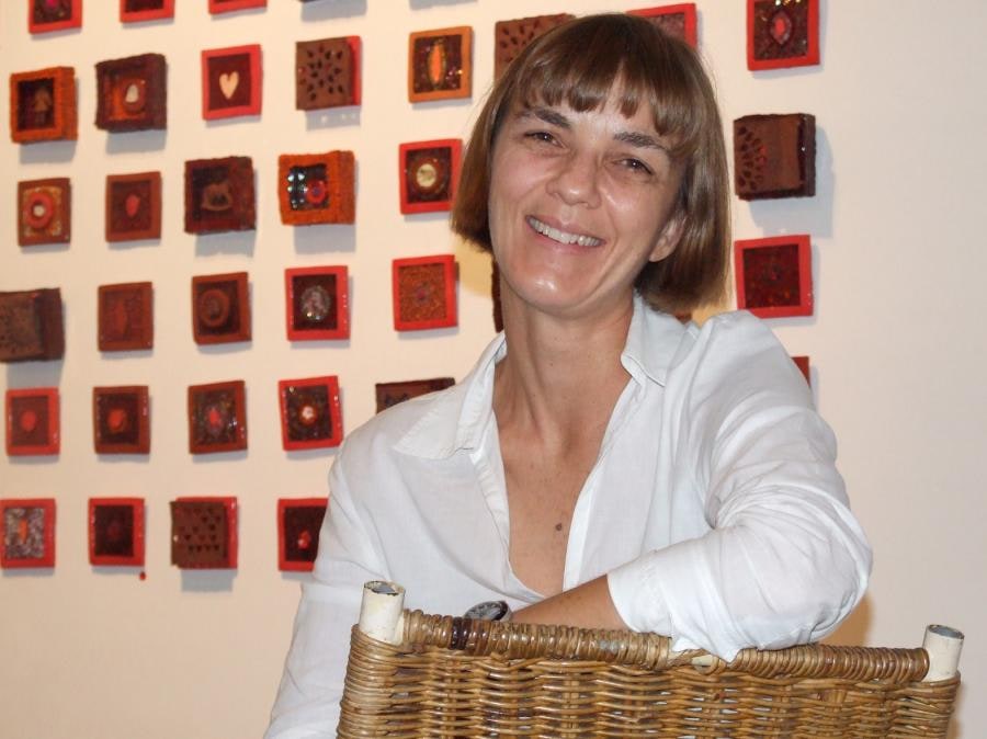 Jane du Rand at her exhibition Loathing and Loving and Giving.