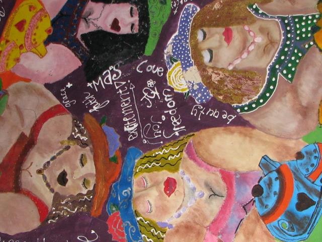 Painted by 4 teenagers in groupwork session - inspirational words (fat ladies)