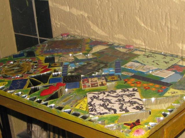 Table top made by 2 divas in in Divas @ Art group sessions,with mixed mediums.