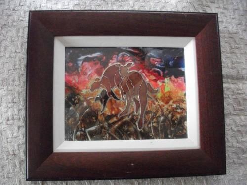 Kangaroos done in Pewter and Glass Stainer over Encaustic Art painting